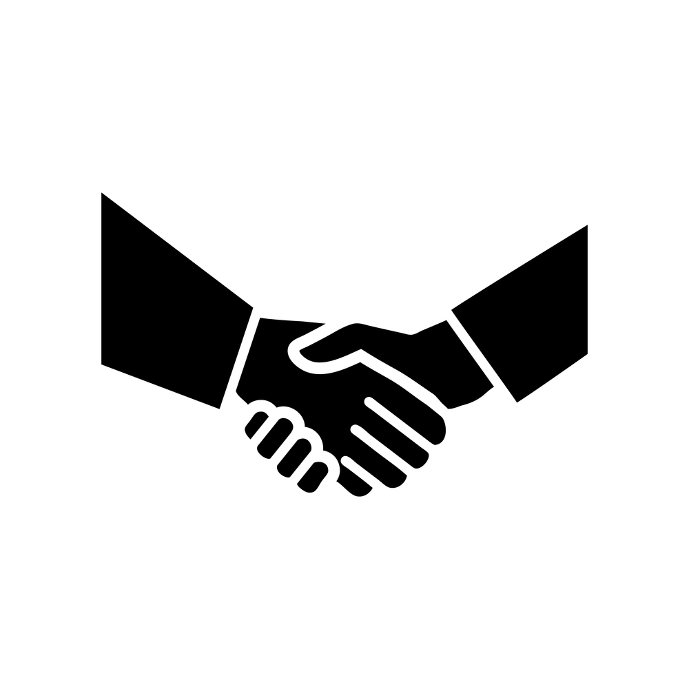 vector hand shake flat design icon | black pictogram on white background