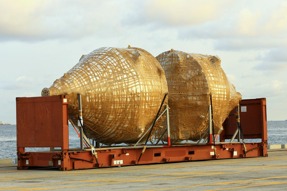 flat rack container on shipping dock