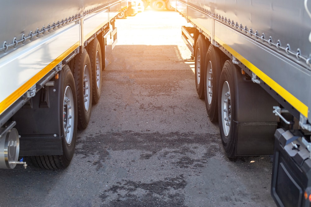 Closeup of wheels on a trailer