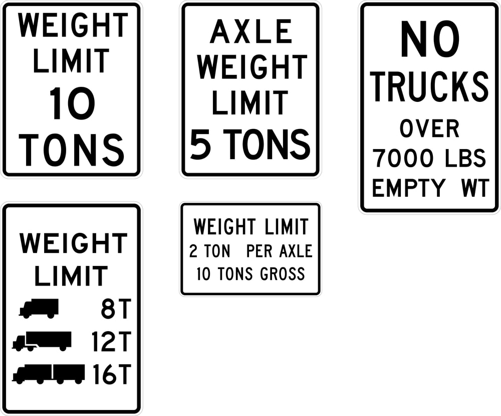 Various weight limit signs