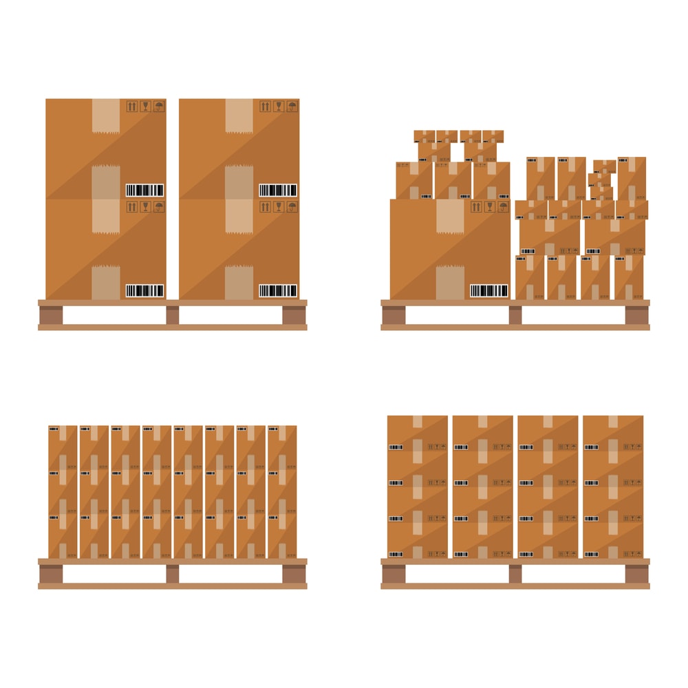 Pallets with different sized boxes