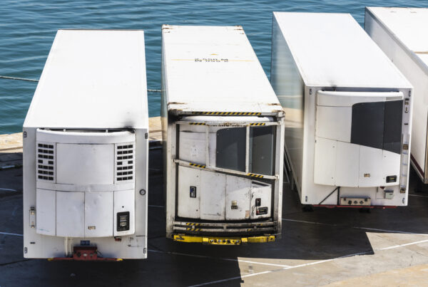 Row of refrigerated trailers