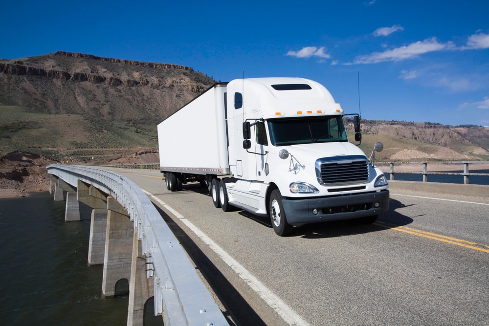 Semi truck on a bridge