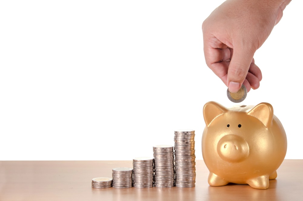 Coins being put into a piggy bank