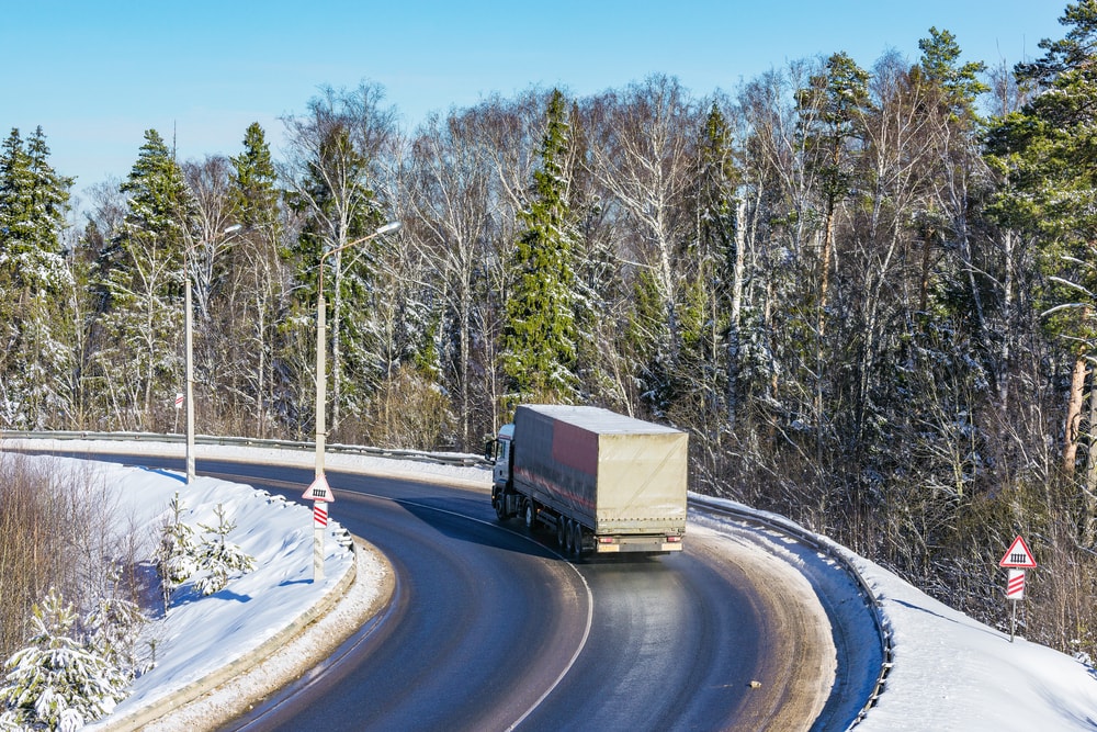 Truck on winter road