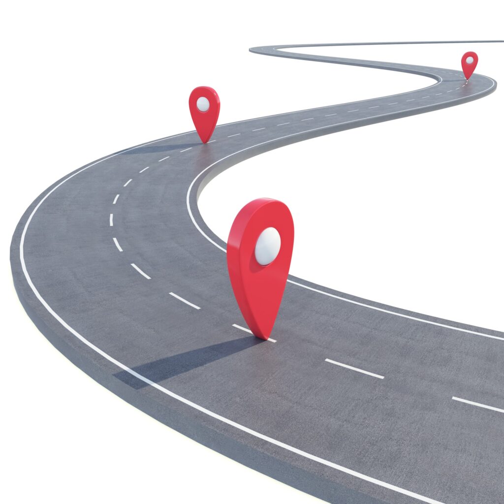 location pins along road illustration