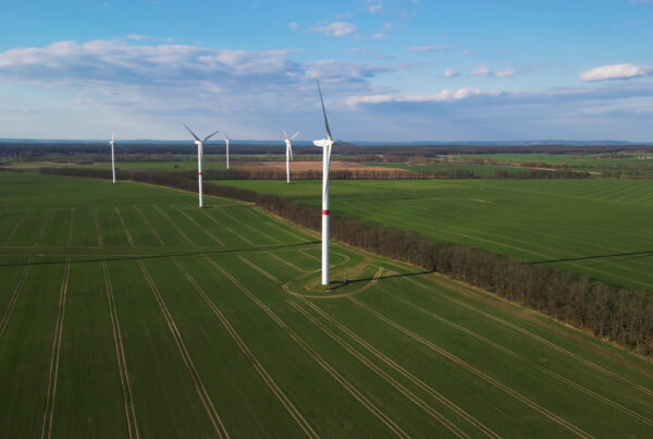 windmills on green field