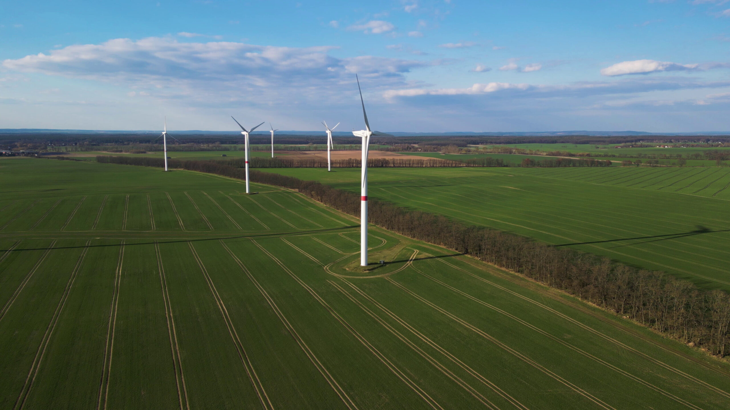 windmills on green field