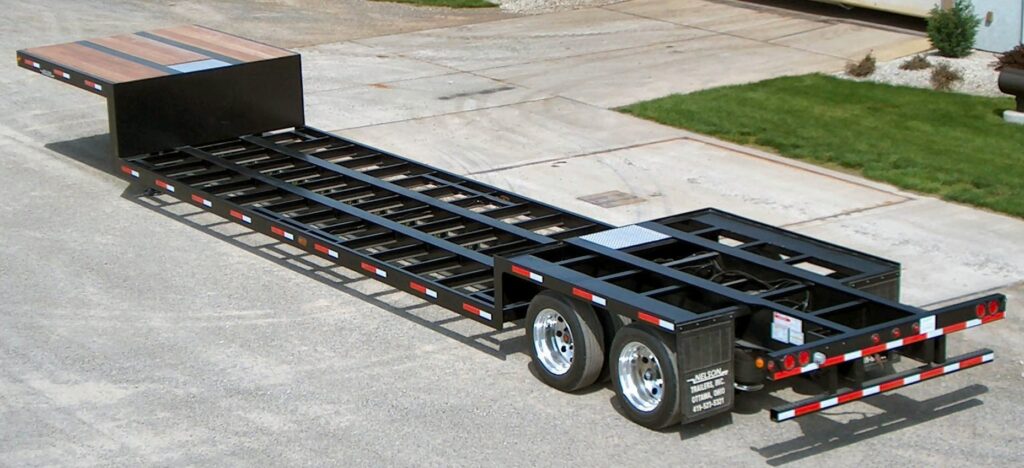 a flatbed trailer unhooked