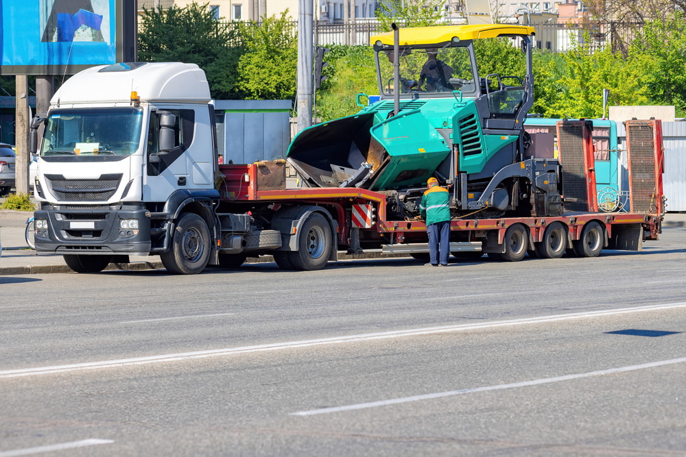 flatbed trailer with a machine tool