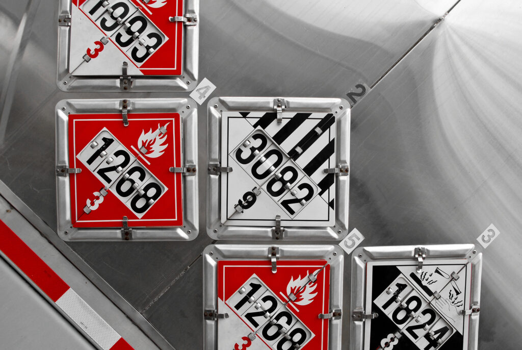 hazmat signs on a trailer
