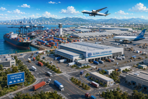 zoomed out view of a shipping dock