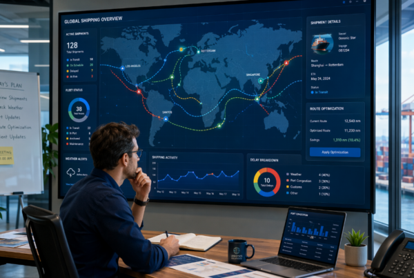 guy sitting at desk looking at logistics dashboard